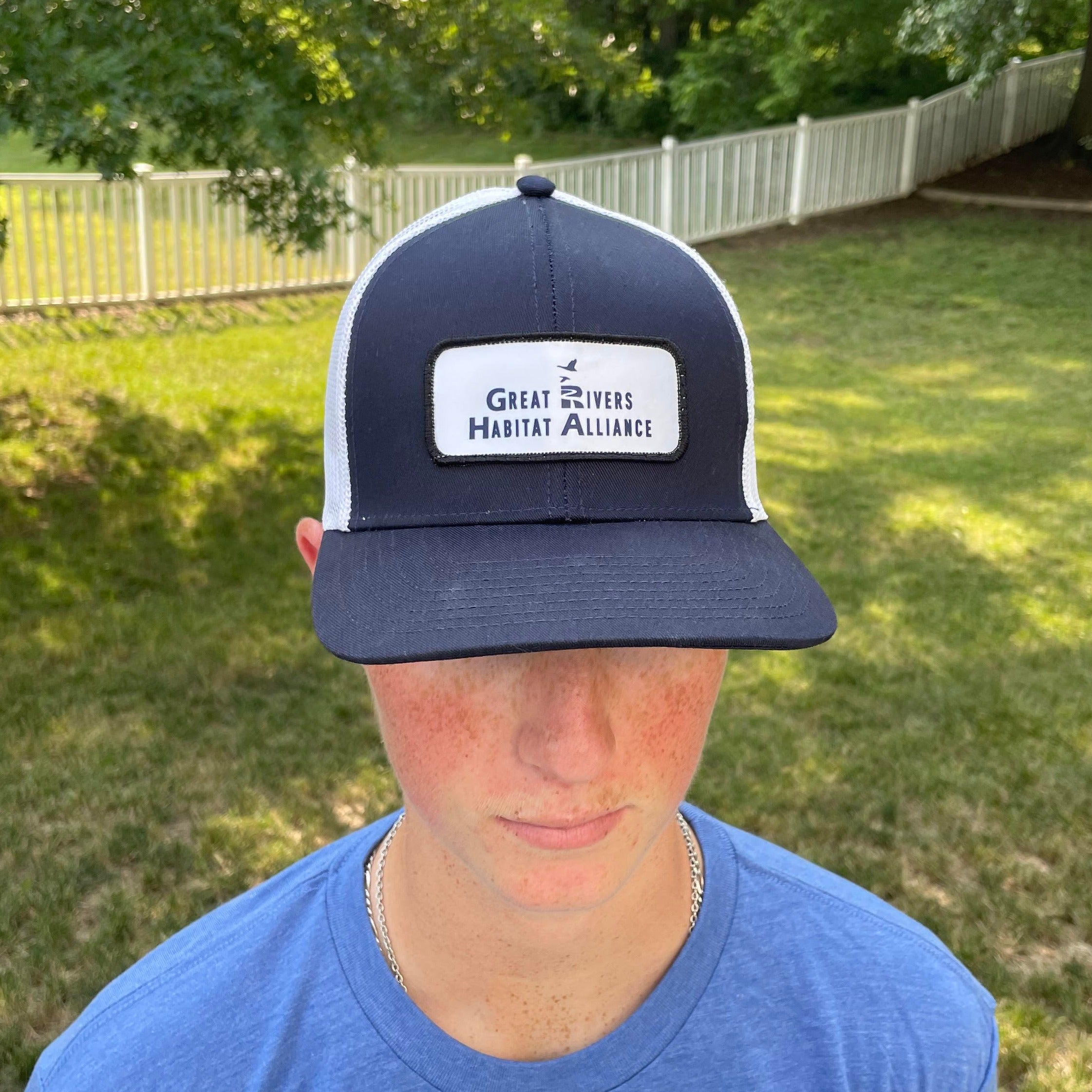 Navy-White Poly/Cotton Mesh Back Cap