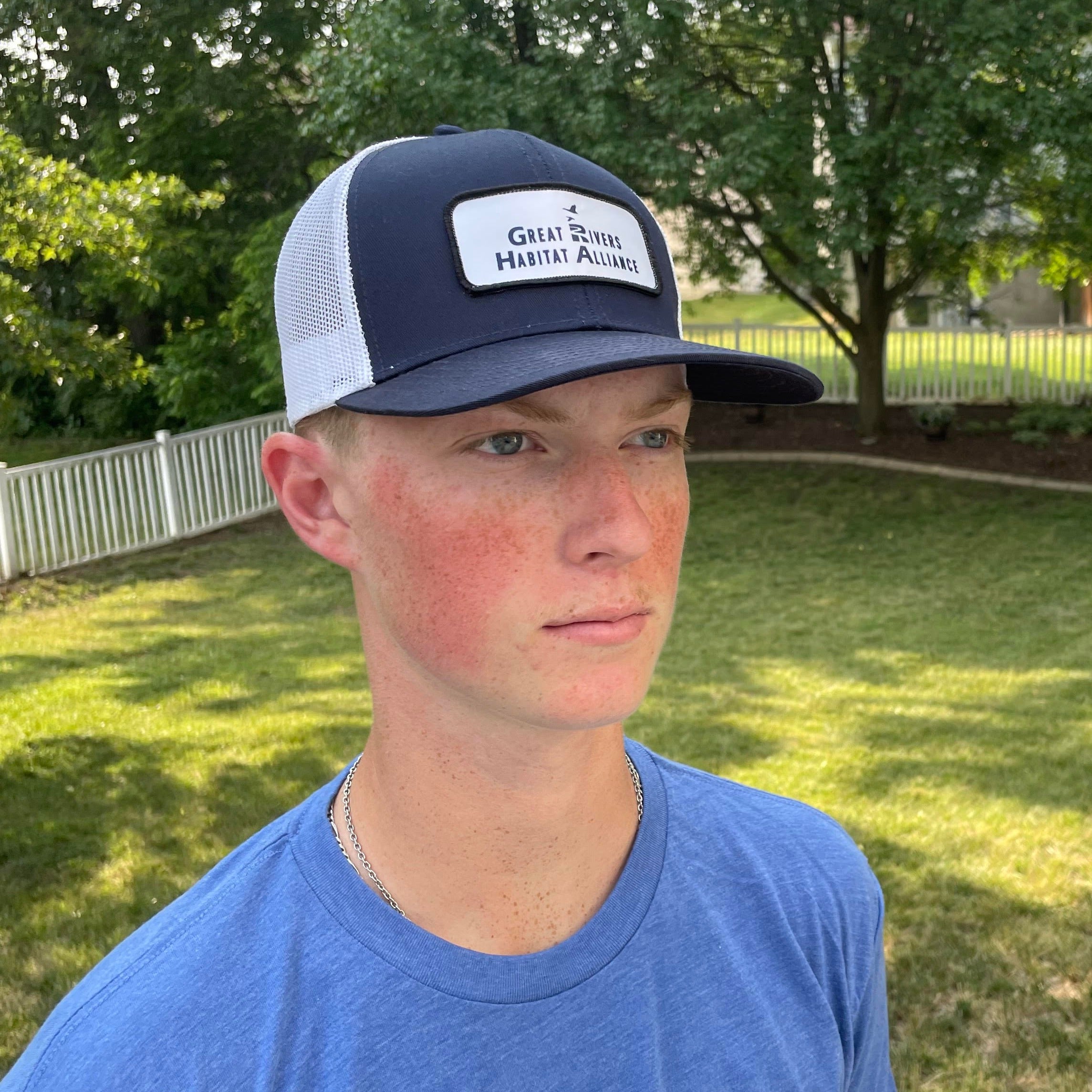 Navy-White Poly/Cotton Mesh Back Cap